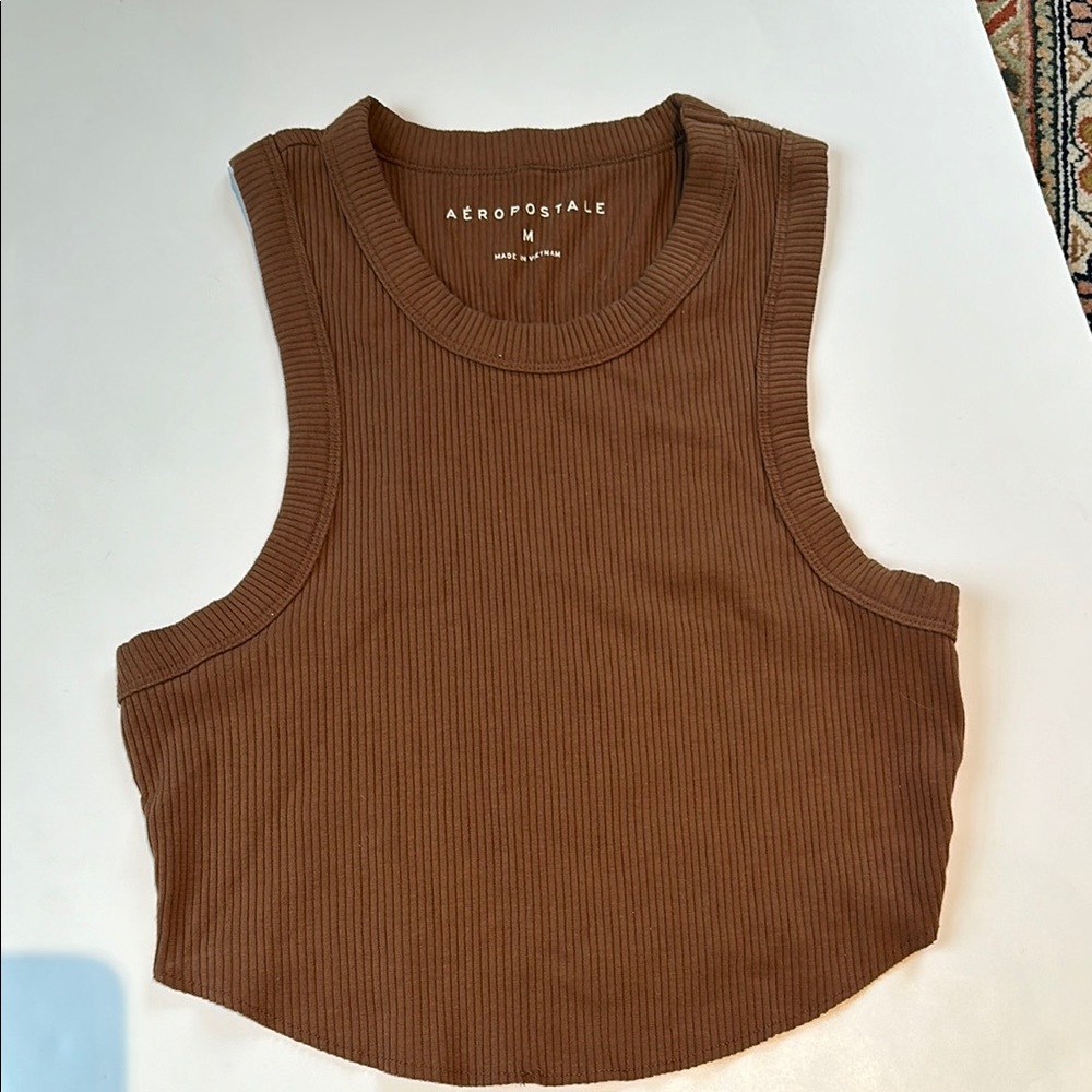 Aeropostale Brown Ribbed Crop Tank Top